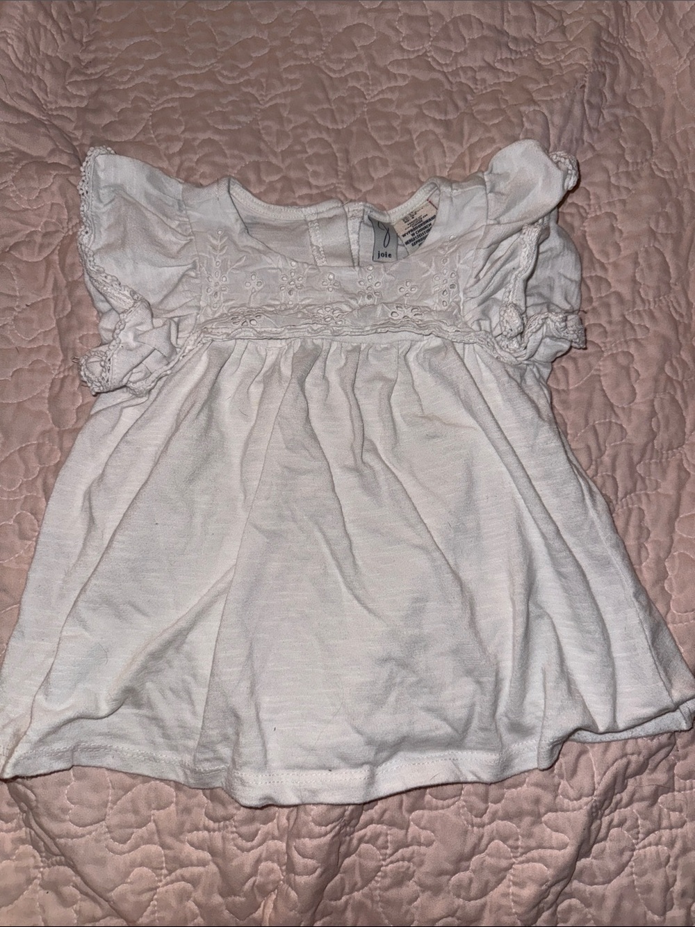 Joie White Embroidered Flutter-Sleeve Baby Top
